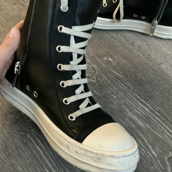 RICK OWENS rubber toecap high-top sneakers. Made in Italy 100% Calf leather - Picture 5 of 10